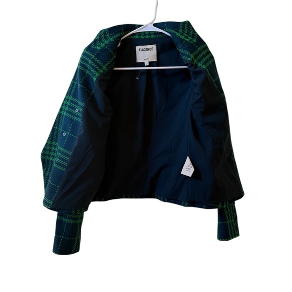 L'AGENCE Brooke Double Breasted Cropped Blazer in Jewel Green Multi Plaid Sz 4 - Picture 4 of 8